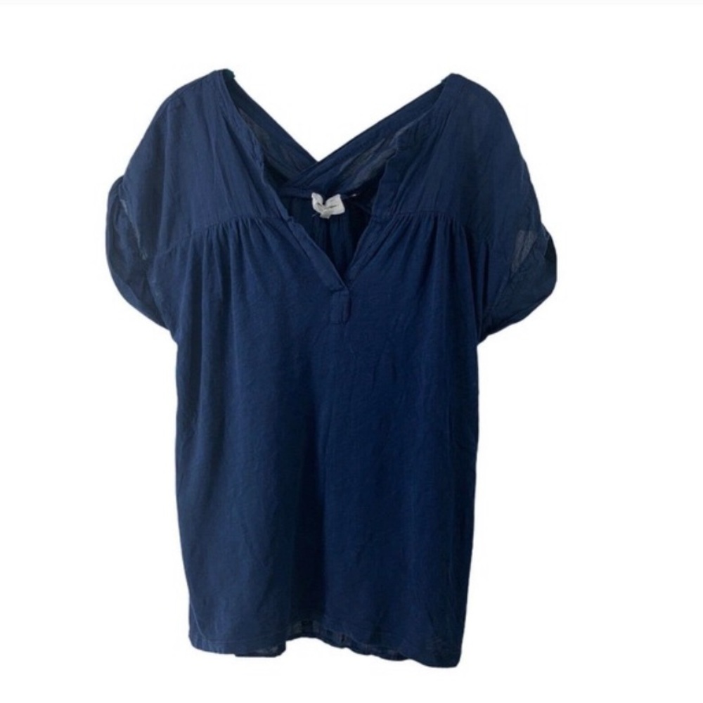 Lou & Grey navy blue short sleeve v neck shirt XS lightweight NWOT